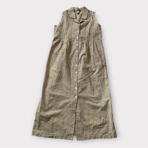 Vintage 90s/1990s Minimalist Dress, Linen Blend With Black Floral Print